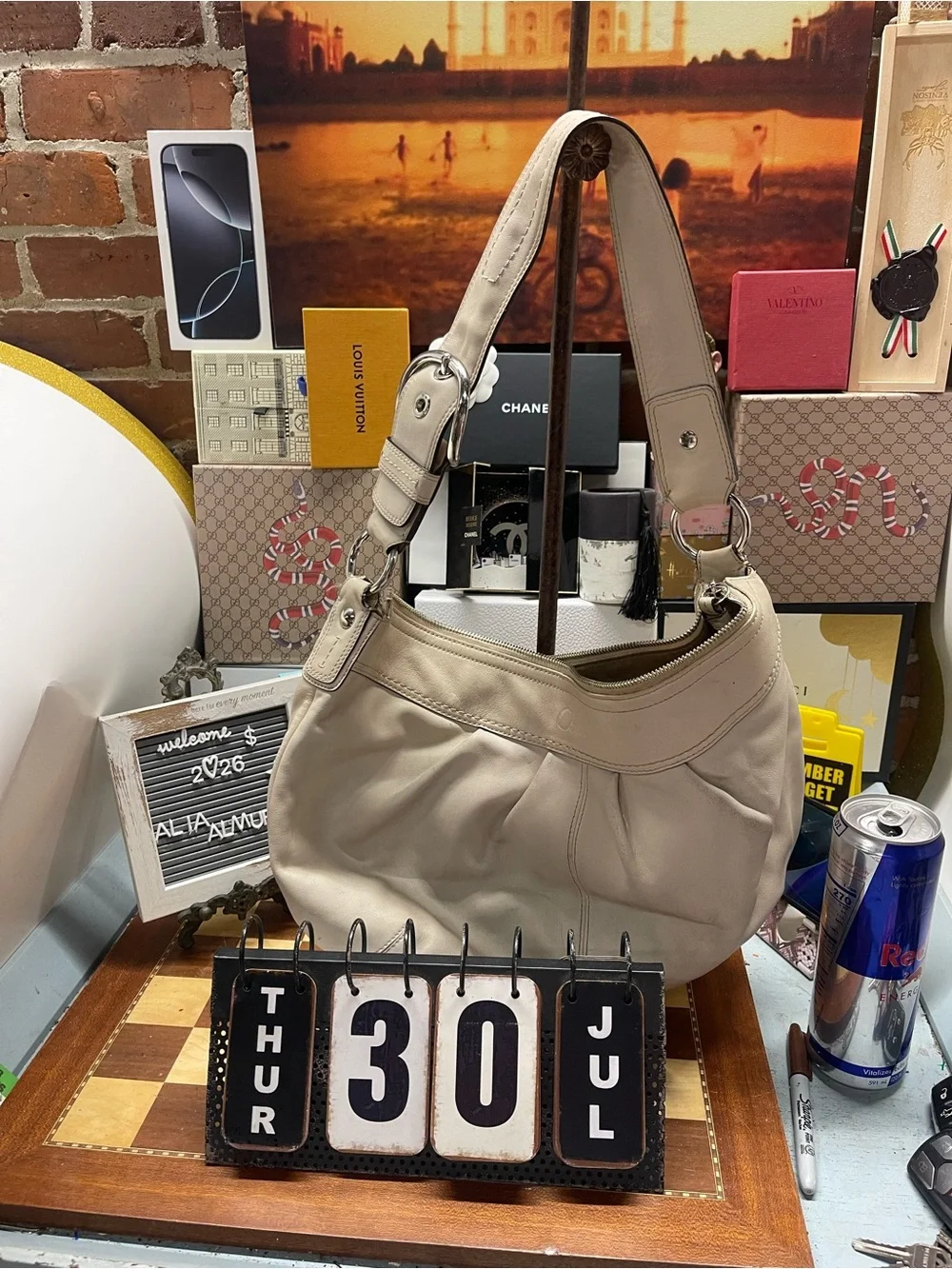 COACH Hobo Pleated One Shoulder Bag Shoulder White/cream no 00973-7373